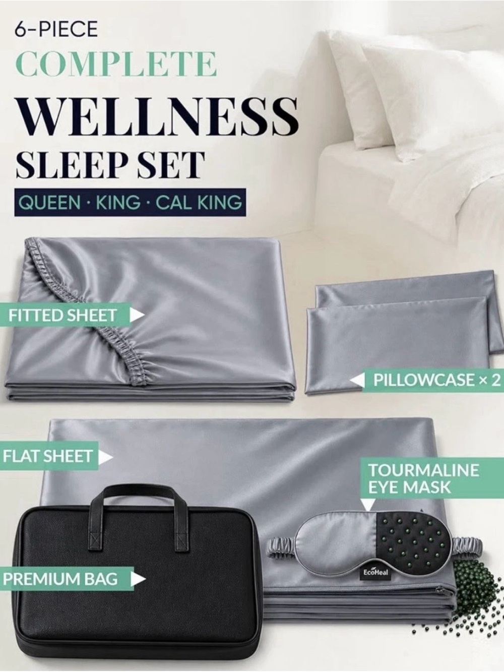 Queen Sheet Set - Silver Egyptian Cotton (Brand: ) - Picture 2 of 12